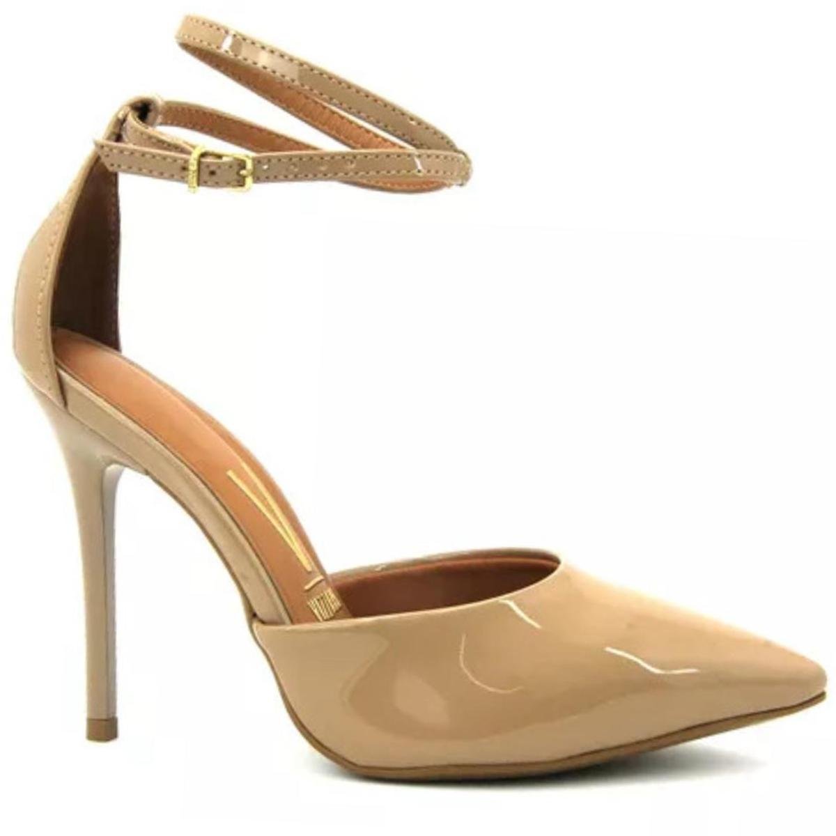 Scarpin Vizzano Bico Fino Salto Alto Amarração Feminino - Bege Bege 2