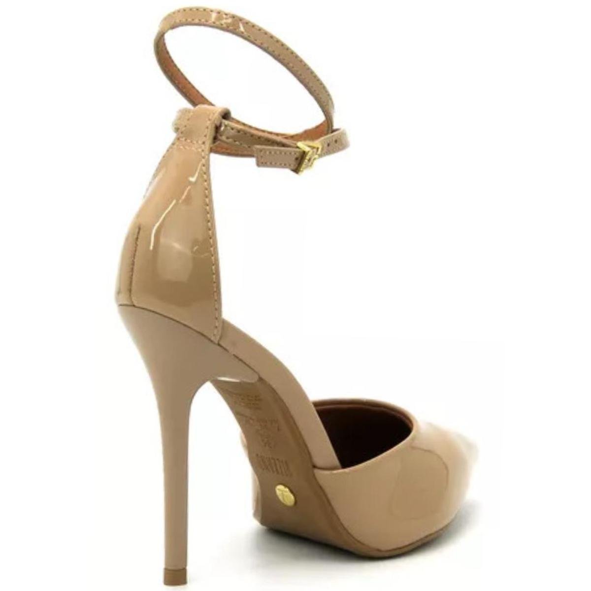 Scarpin Vizzano Bico Fino Salto Alto Amarração Feminino - Bege Bege 3