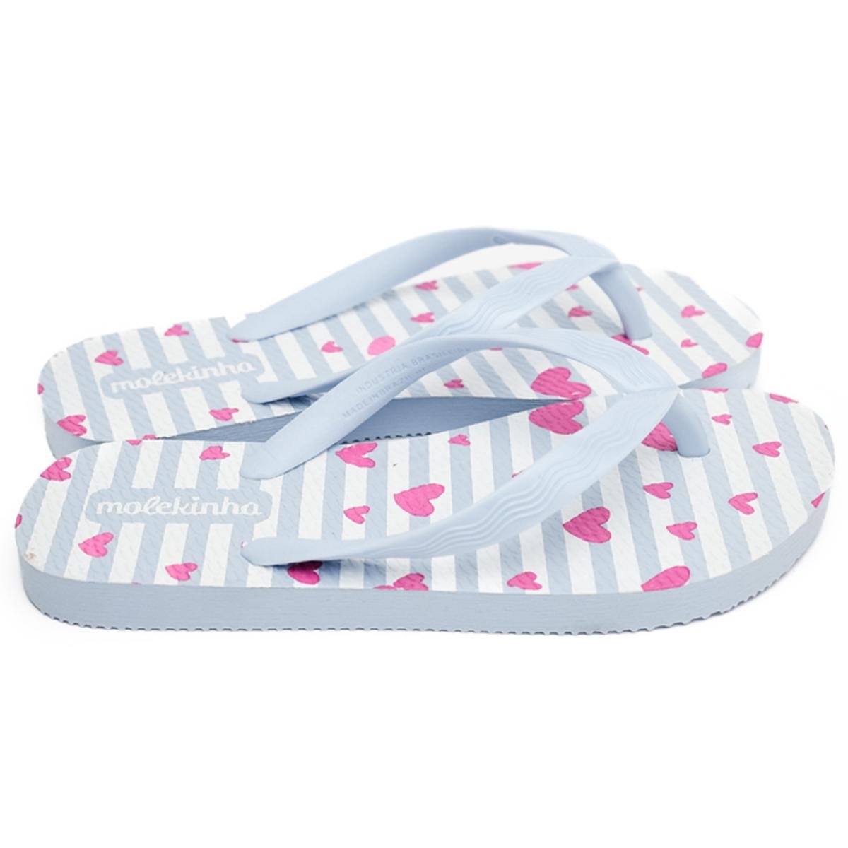 Chinelo Infantil Molekinha Coração Menina - Azul e Branco Azul/Branco 2