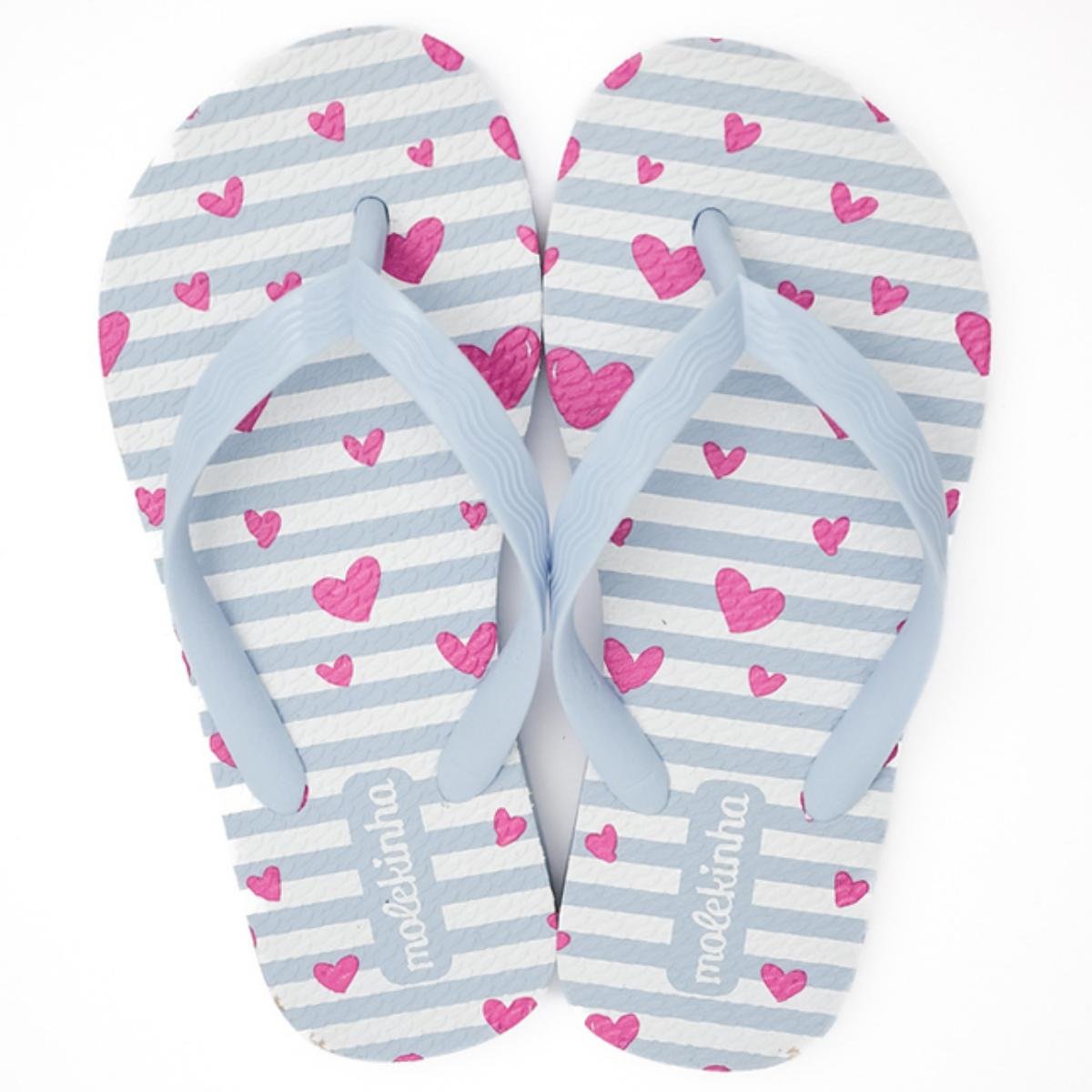Chinelo Infantil Molekinha Coração Menina - Azul e Branco Azul/Branco 3