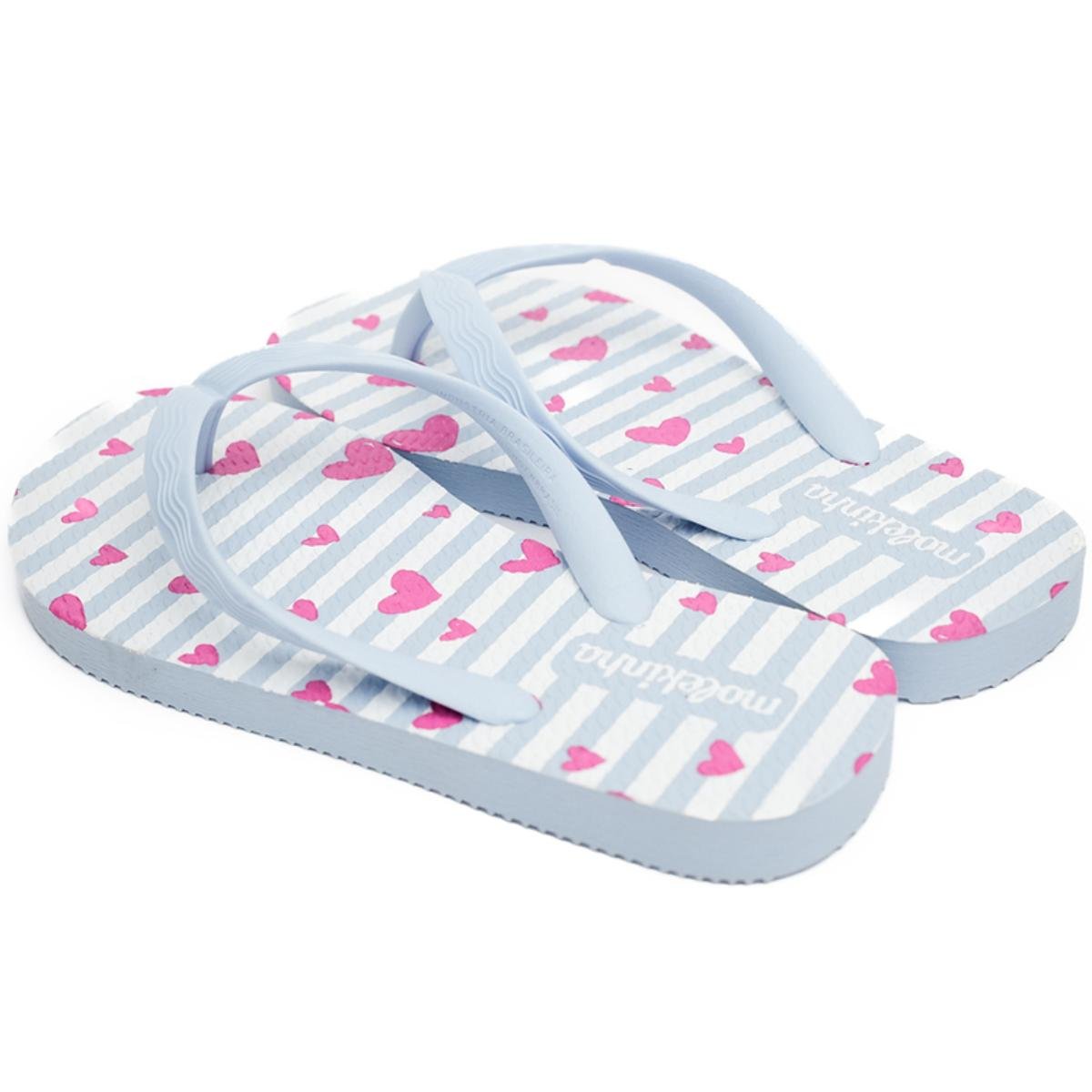 Chinelo Infantil Molekinha Coração Menina - Azul e Branco Azul/Branco 4