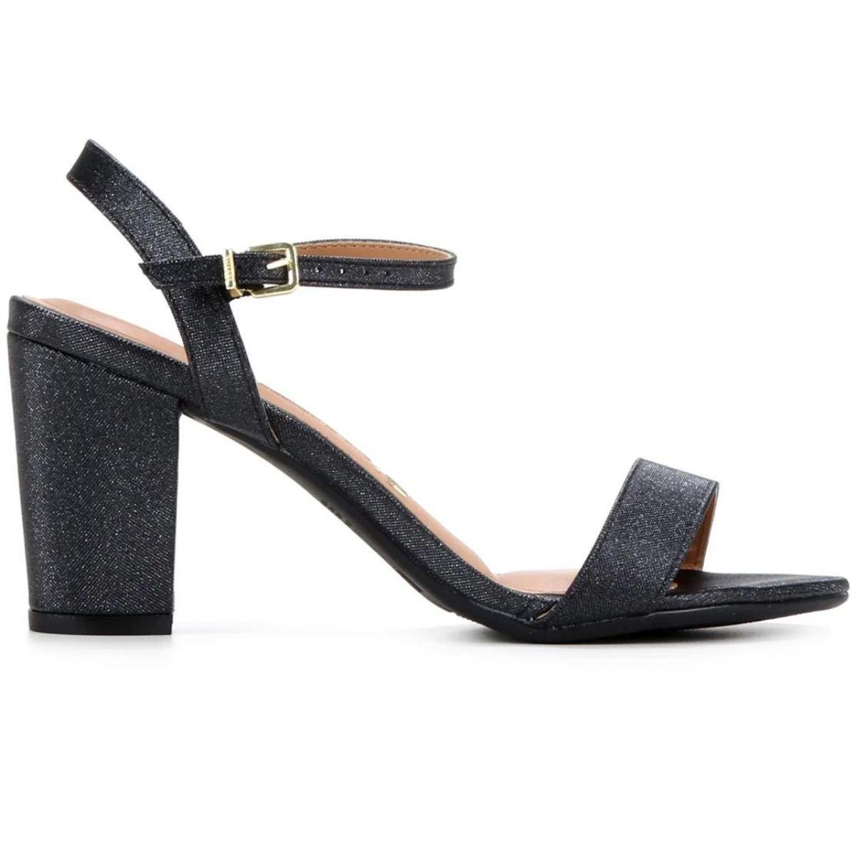 Sandália Vizzano Salto Grosso Médio Glitter Feminina - Preto Preto 2