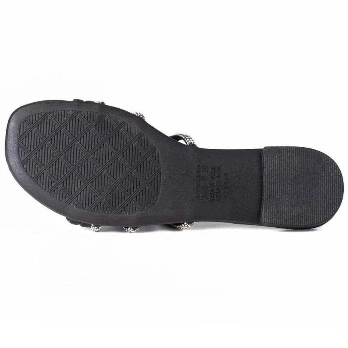 Rasteira Dakota Rives Tiras Cruzadas Brilho Feminina - Preto Preto 6