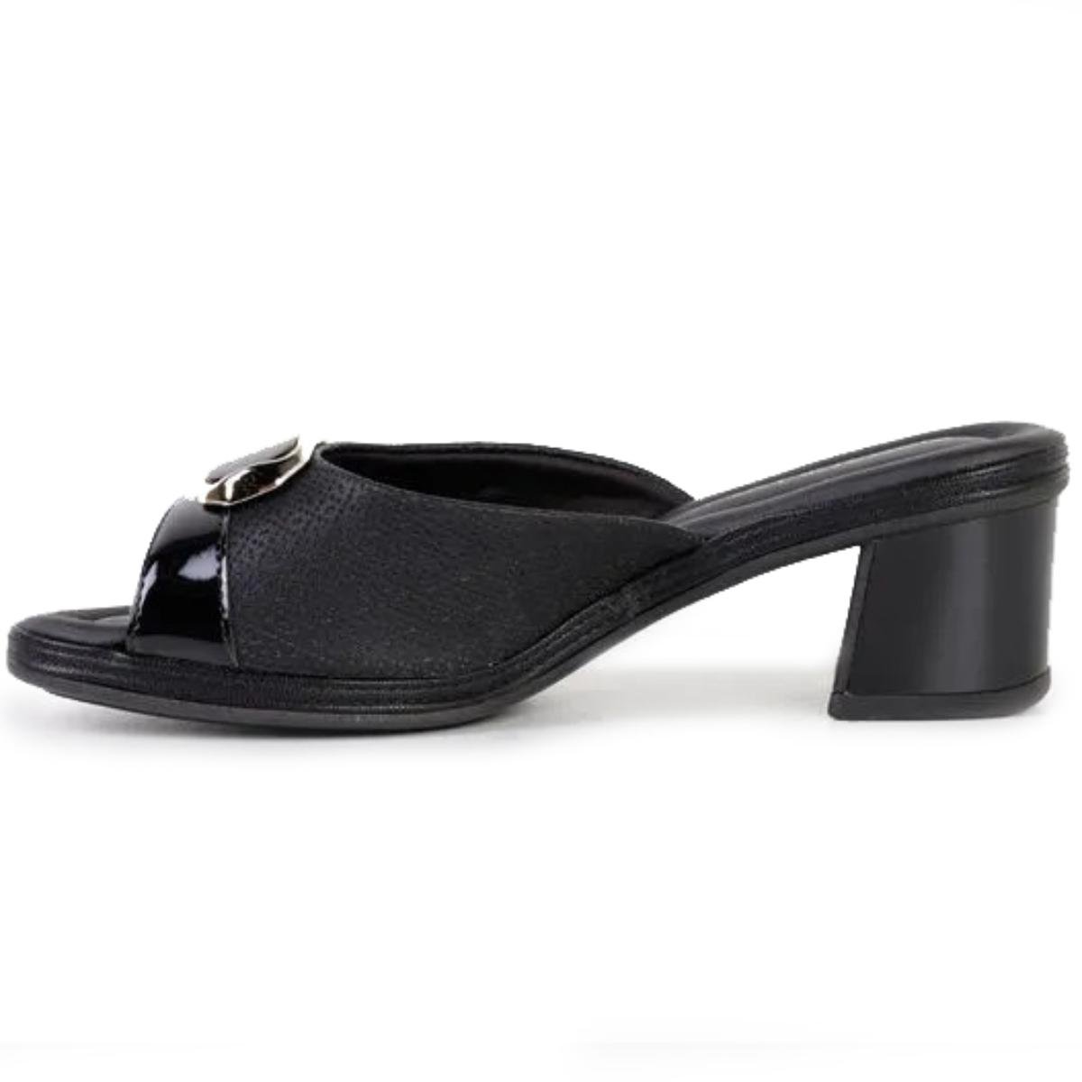 Tamanco Piccadilly Conforto Detalhe Dourado - Preto Preto 2