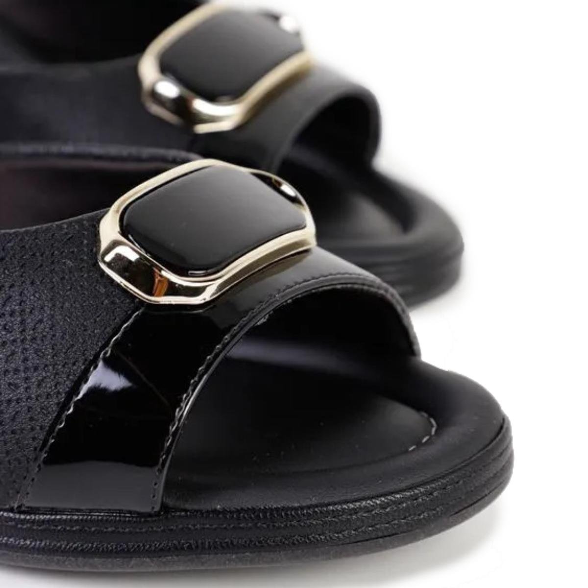 Tamanco Piccadilly Conforto Detalhe Dourado - Preto Preto 3