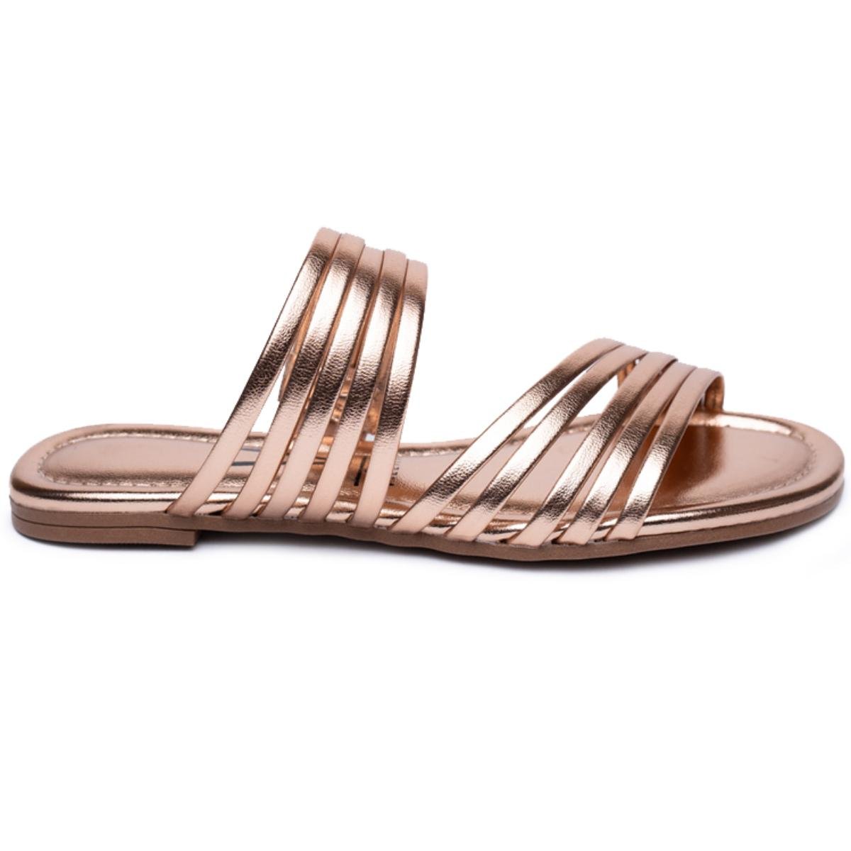 Rasteira Vizzano Multi Tiras Metalizada Feminina - Ouro Rosado Ouro Rosado 2