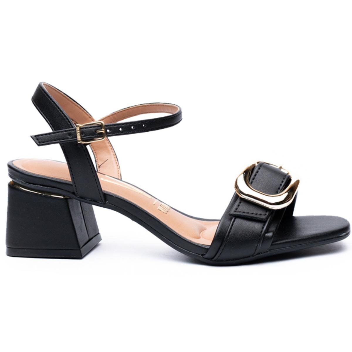 Sandália Vizzano Salto Bloco Fivela Dourada - Preto Preto 2