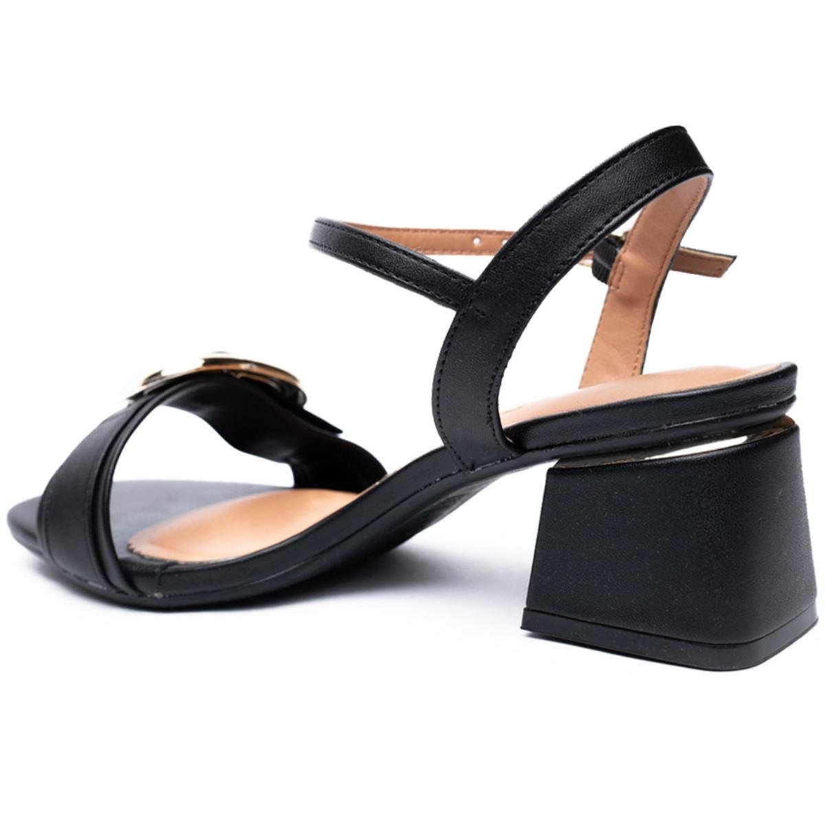 Sandália Vizzano Salto Bloco Fivela Dourada - Preto Preto 4