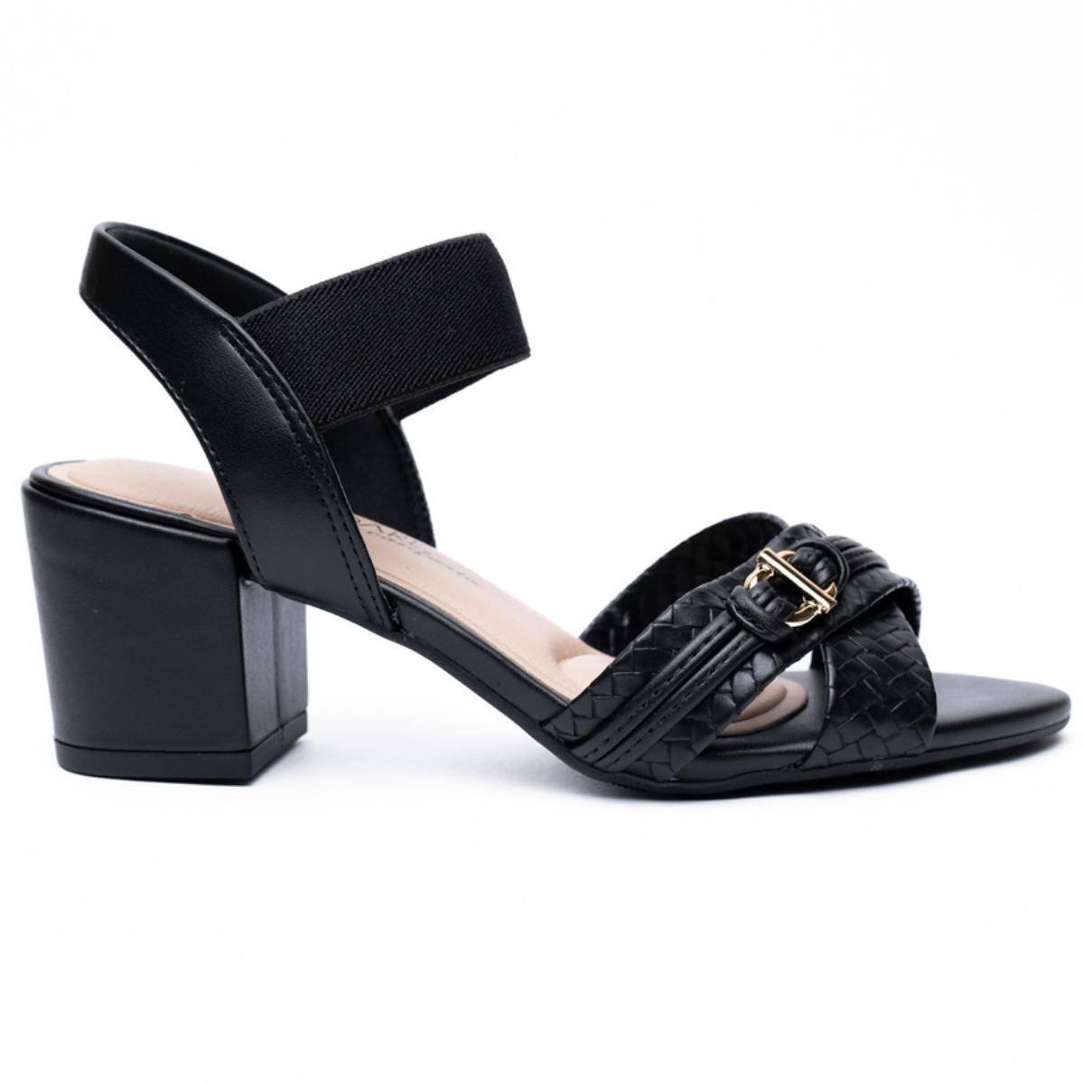 Sandália Modare Tiras Cruzadas Salto Baixo Tressê - Preto Preto 2
