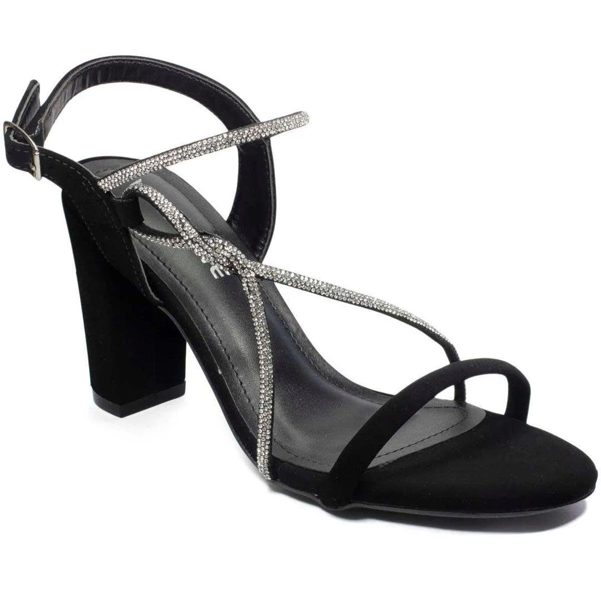 Sandália Via Marte Salto Grosso Nobuck Feminina - Preto Preto 1