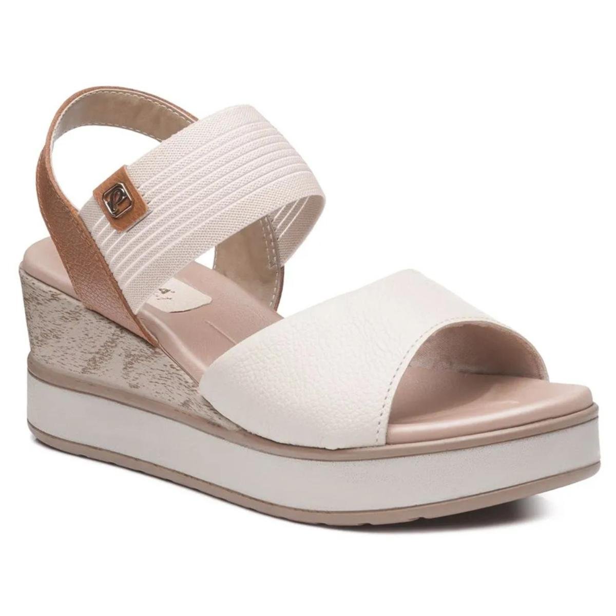 Sandália Couro Anabela Pegada Feminina - Off White Branco 1
