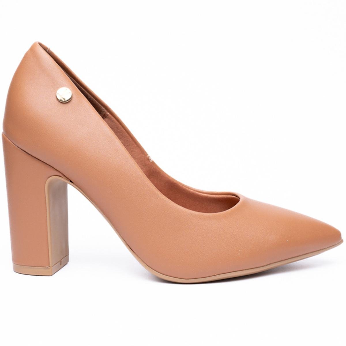 Scarpin Vizzano Bico Fino Salto Bloco Alto - Caramelo Marrom 2