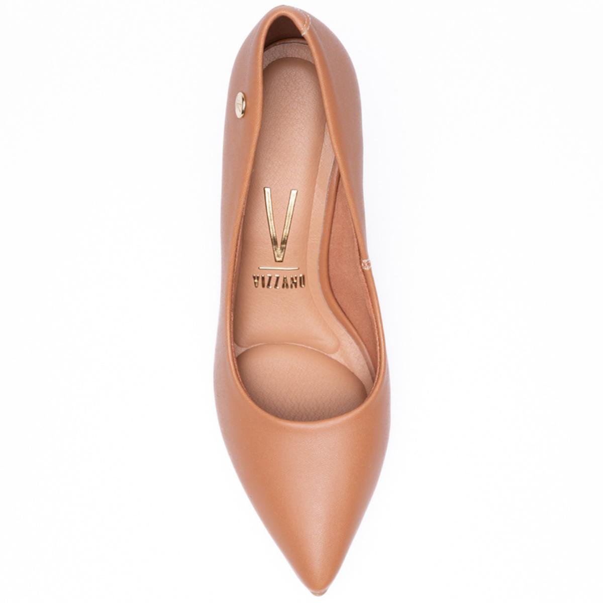 Scarpin Vizzano Bico Fino Salto Bloco Alto - Caramelo Marrom 3