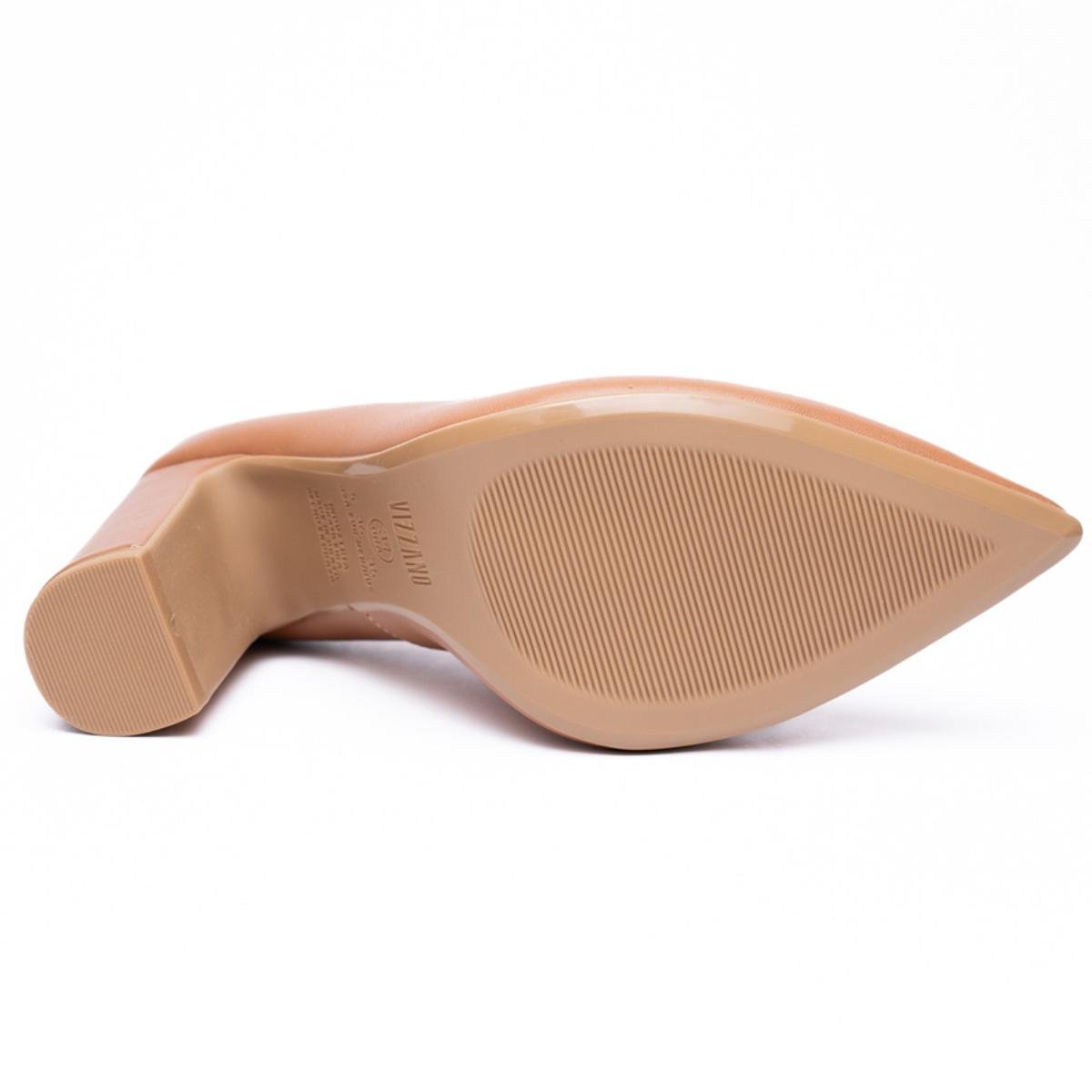 Scarpin Vizzano Bico Fino Salto Bloco Alto - Caramelo Marrom 5