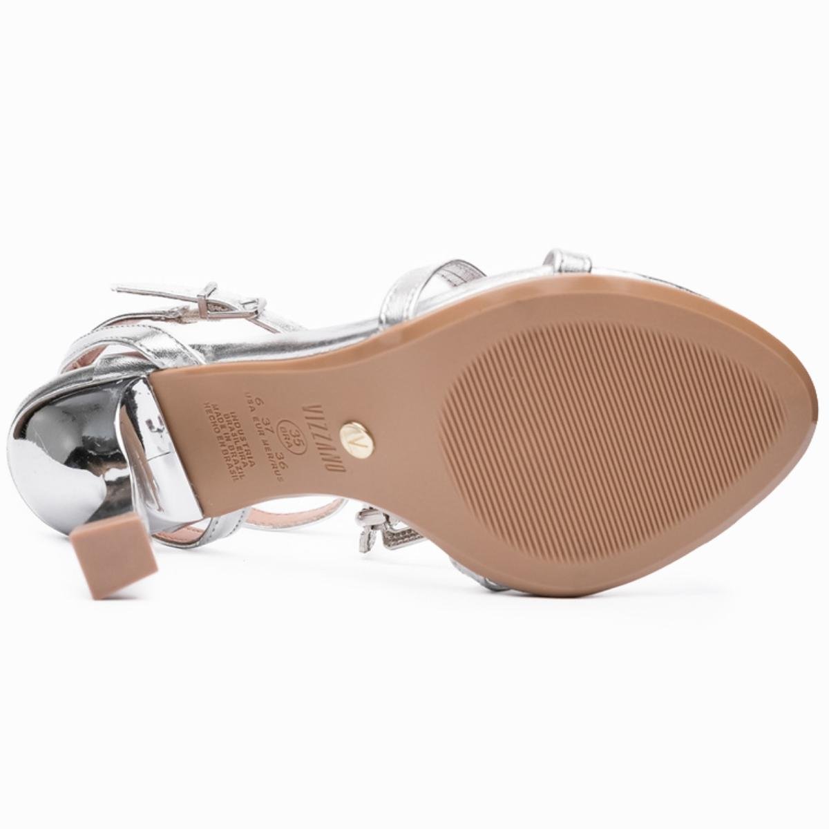 Sandália Vizzano Metal Salto Médio Feminina - Prata Prata 5