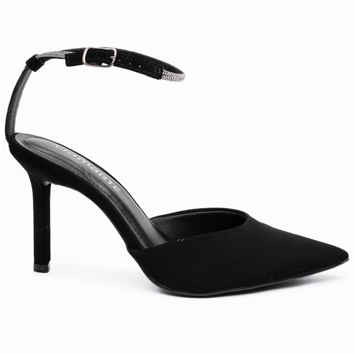 Scarpin Via Marte Salto Fino Strass Nobuck Feminina - Preto Preto 2