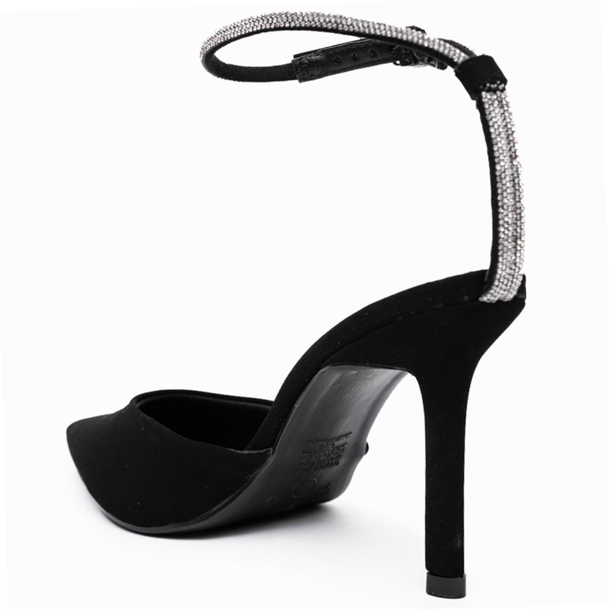 Scarpin Via Marte Salto Fino Strass Nobuck Feminina - Preto Preto 4