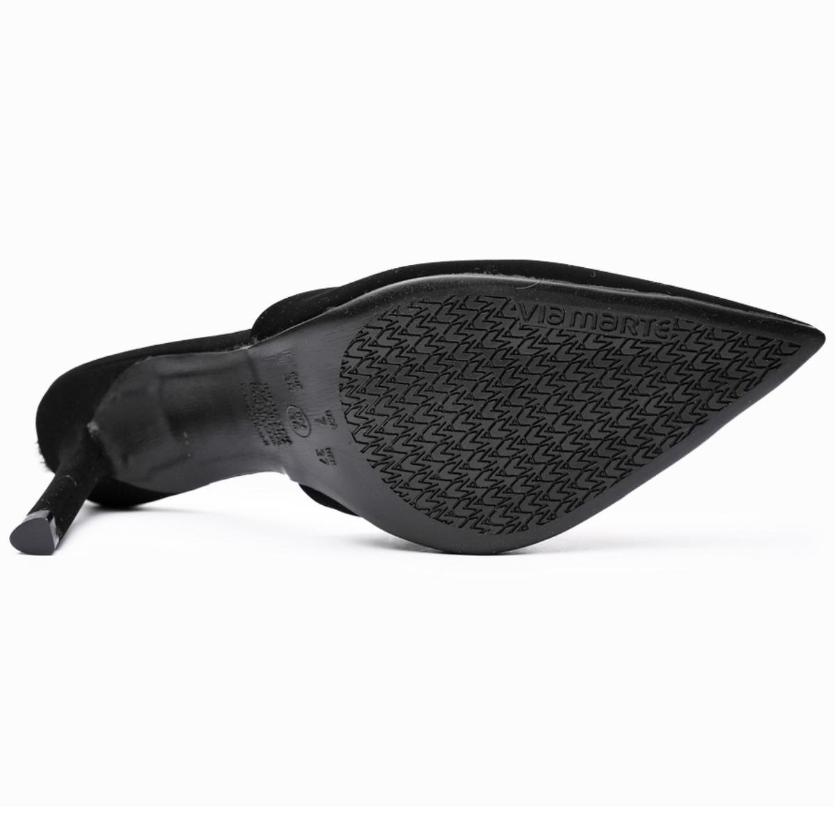 Scarpin Via Marte Salto Fino Strass Nobuck Feminina - Preto Preto 5