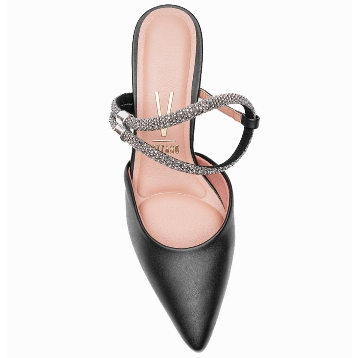 Scarpin Vizzano Traseiro Aberto Tira Strass Salto Médio - Preto Preto 3