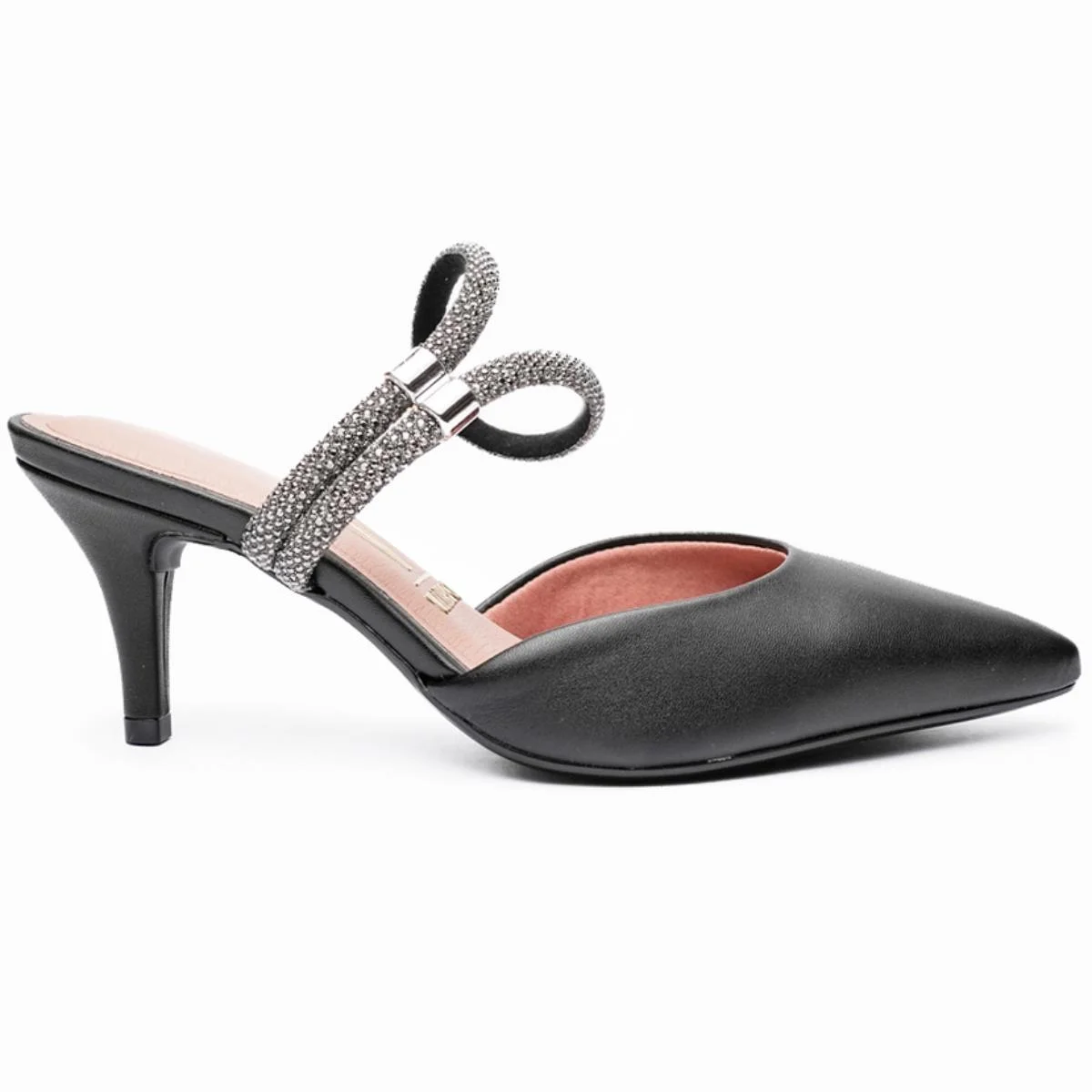Scarpin Vizzano Traseiro Aberto Tira Strass Salto Médio - Preto Preto 2