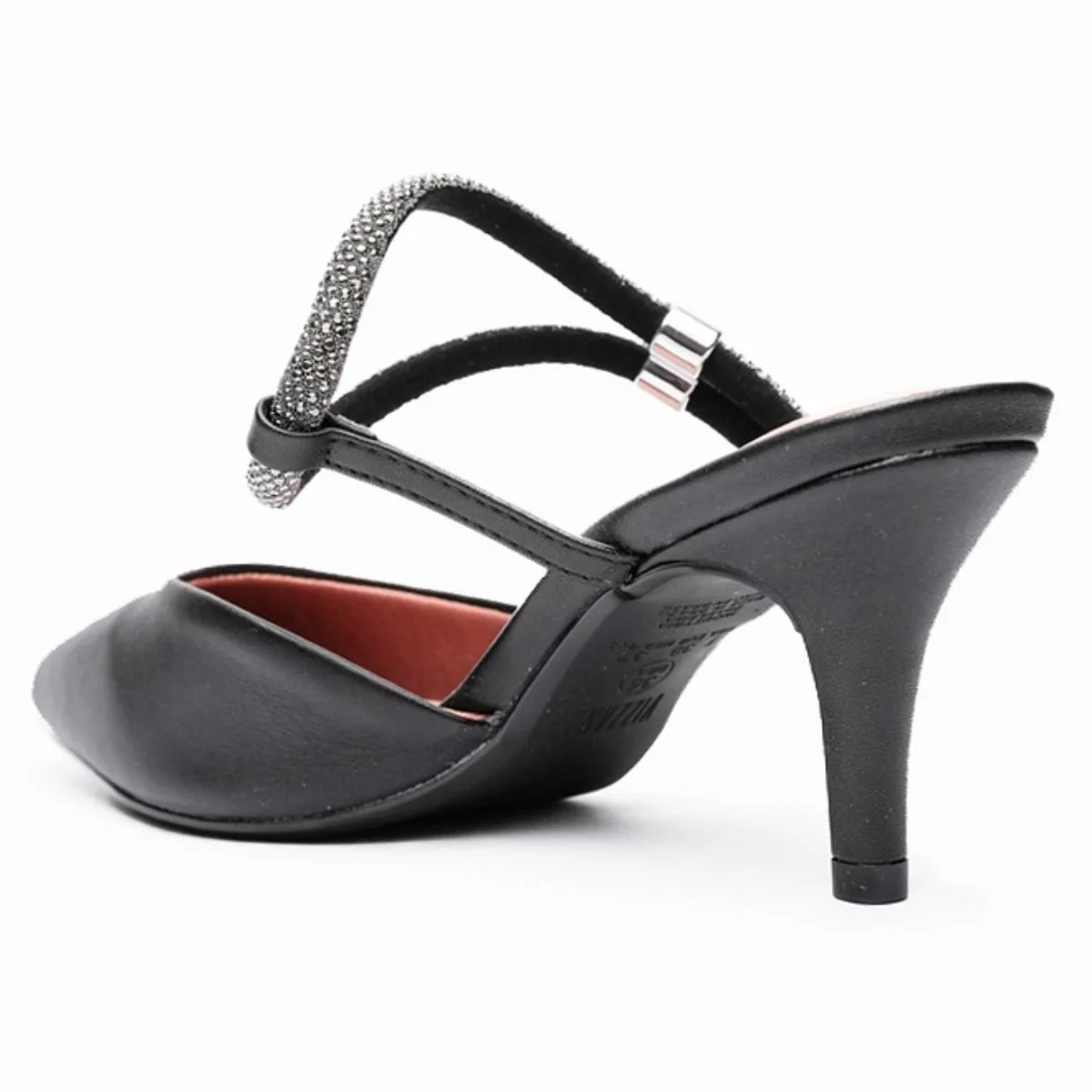 Scarpin Vizzano Traseiro Aberto Tira Strass Salto Médio - Preto Preto 4