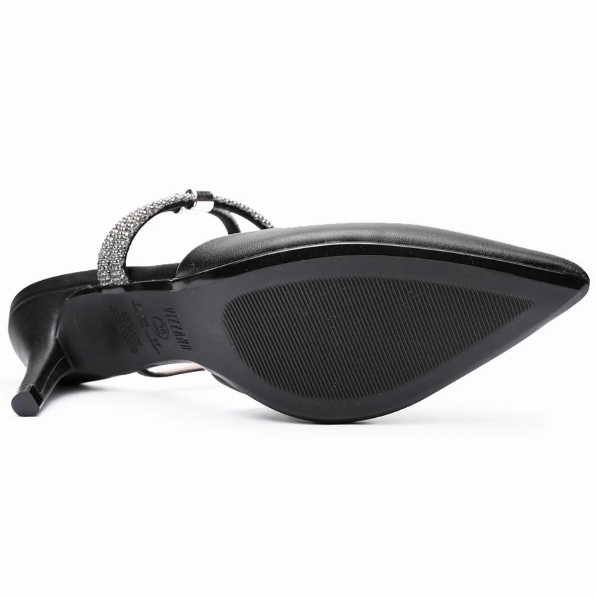 Scarpin Vizzano Traseiro Aberto Tira Strass Salto Médio - Preto Preto 5