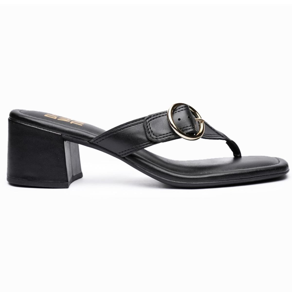 Tamanco Di Valentini AVA Salto Bloco Fivela Feminino - Preto Preto 2