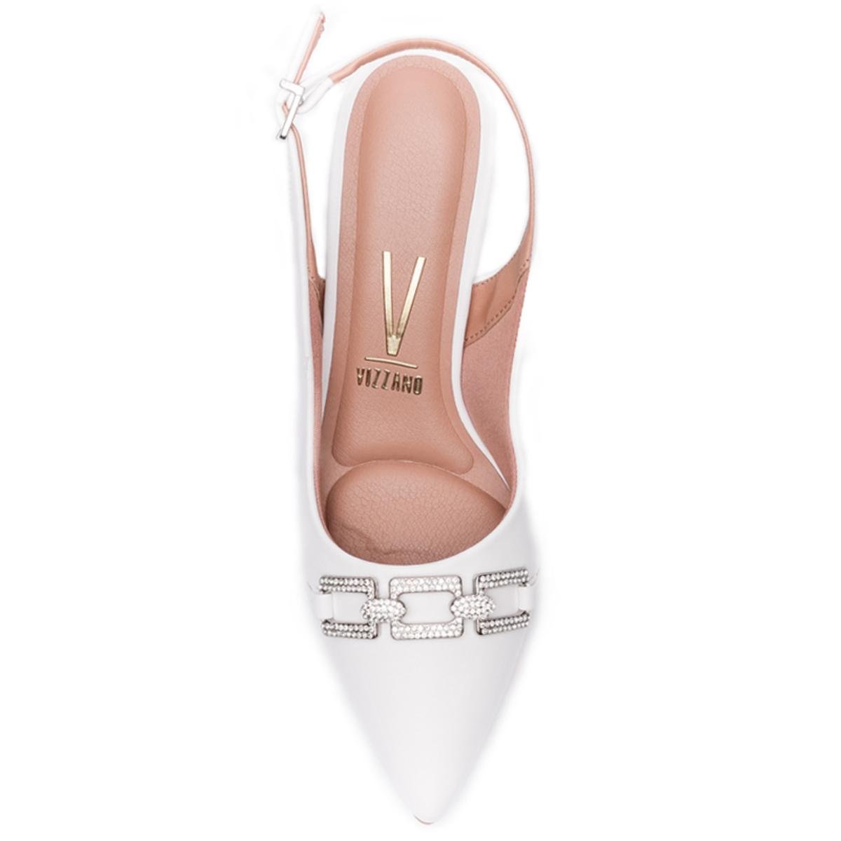Scarpin Vizzano Slingback Strass Salto Médio - Branco Branco 3