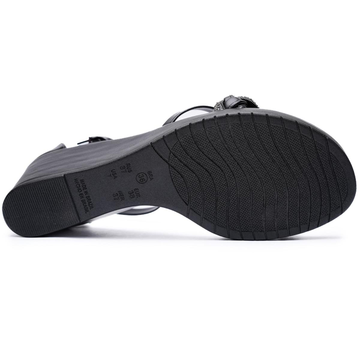 Sandália Anabela Ramarim Tira Trançada Feminina - Preto Preto 5