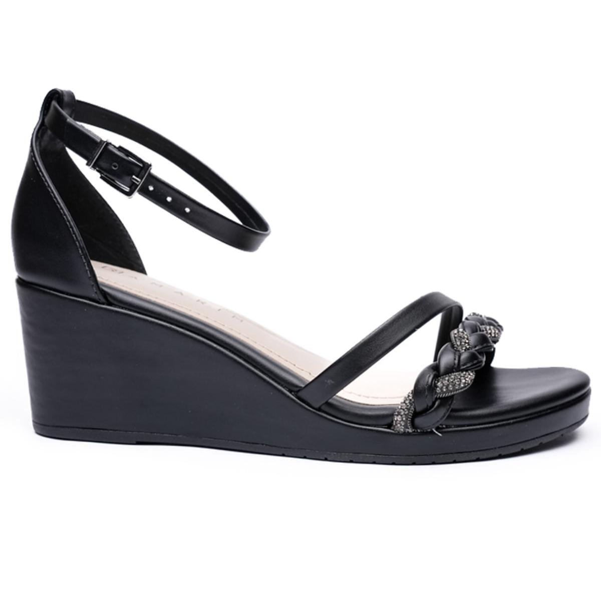 Sandália Anabela Ramarim Tira Trançada Feminina - Preto Preto 2