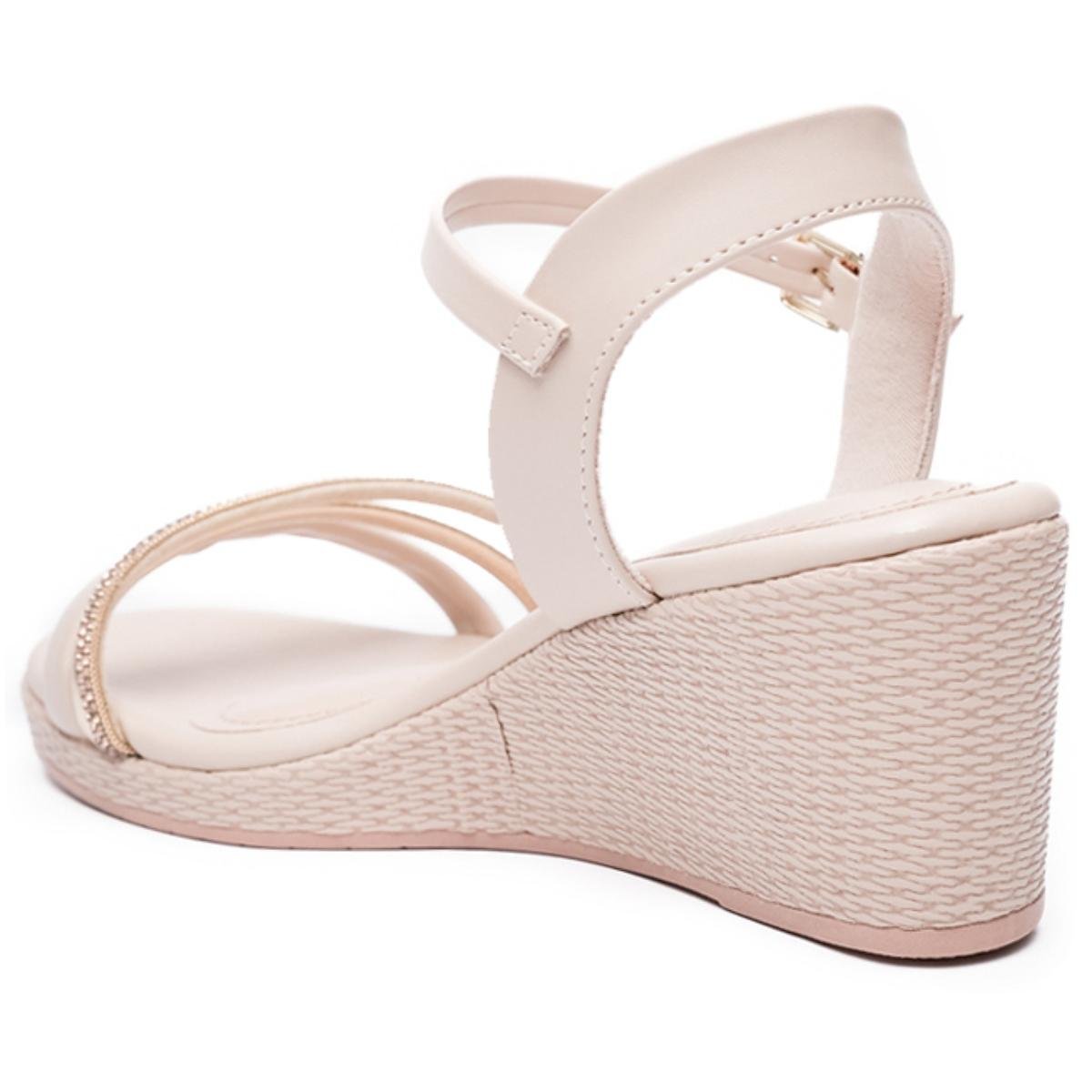 Sandália Anabela Ramarim Tiras Strass Feminina - Off White Branco 4