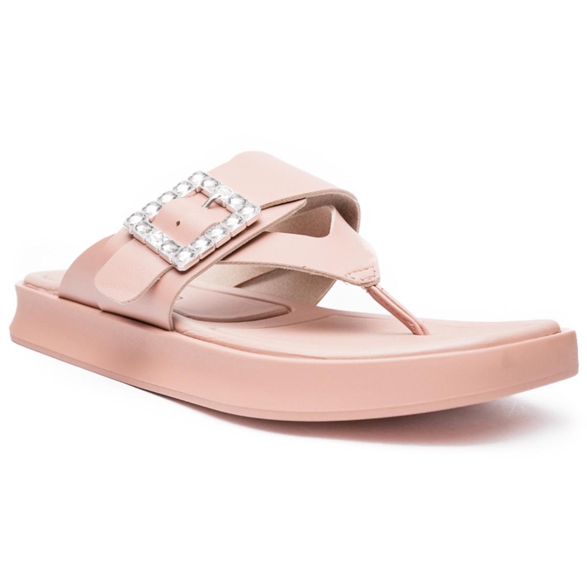 Tamanco Moleca Fivela Strass Feminina - Nude Bege 1