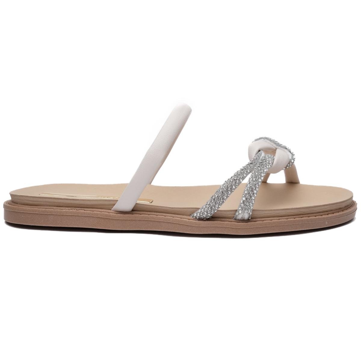 Rasteira Moleca Papete Tira Strass - Off White Branco 2