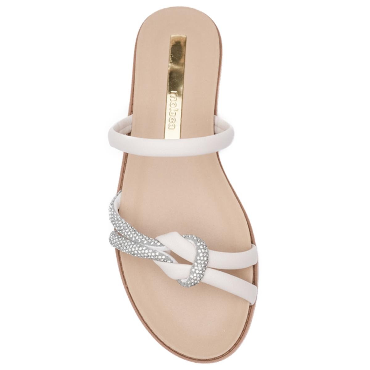 Rasteira Moleca Papete Tira Strass - Off White Branco 3