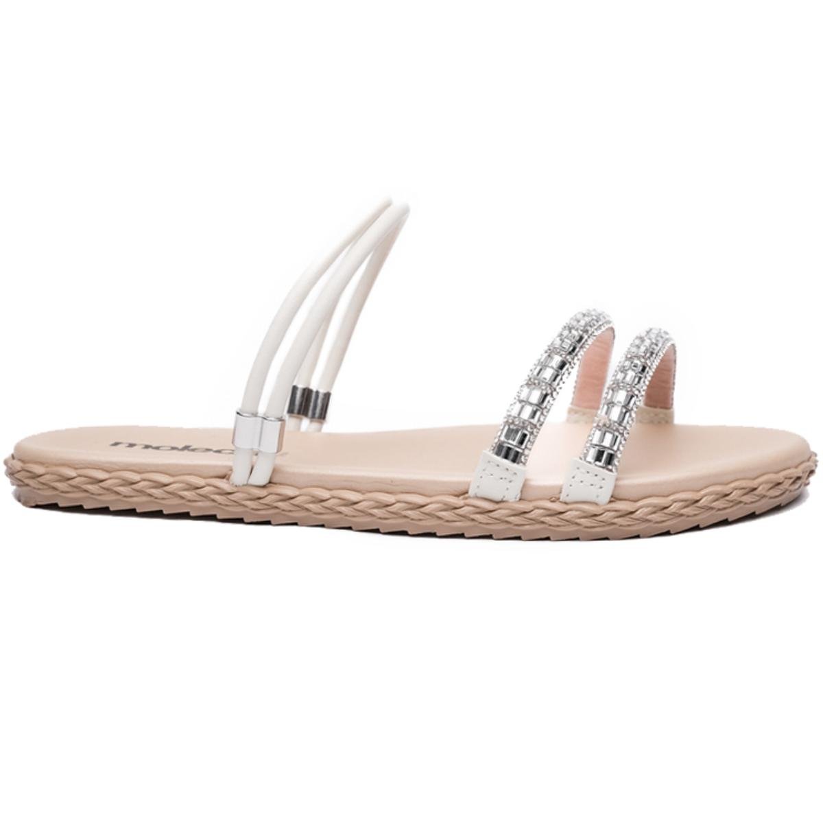 Rasteira Moleca Tira Strass Feminina - Off White Branco 2