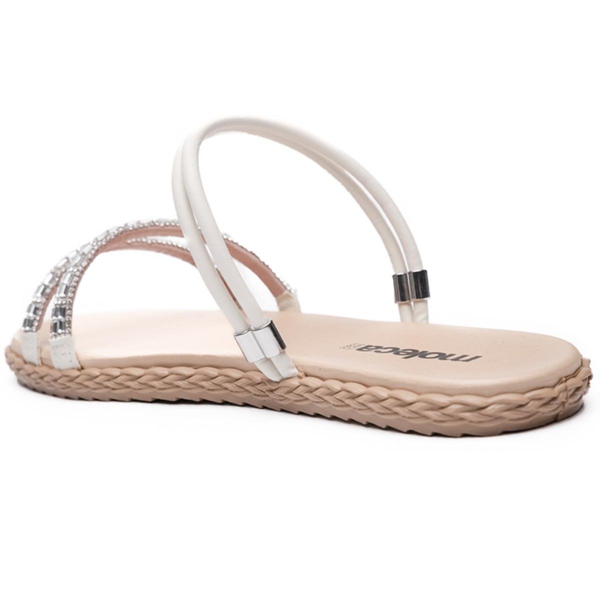 Rasteira Moleca Tira Strass Feminina - Off White Branco 4
