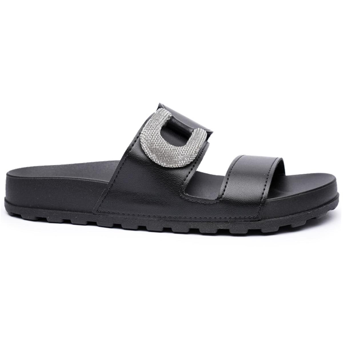 Rasteira Moleca Tratorada Strass Feminina - Preto Preto 2