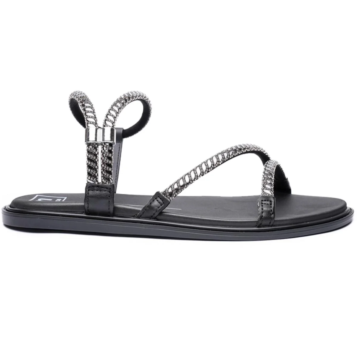 Papete Moleca Tiras Strass Feminina - Preto Preto 2