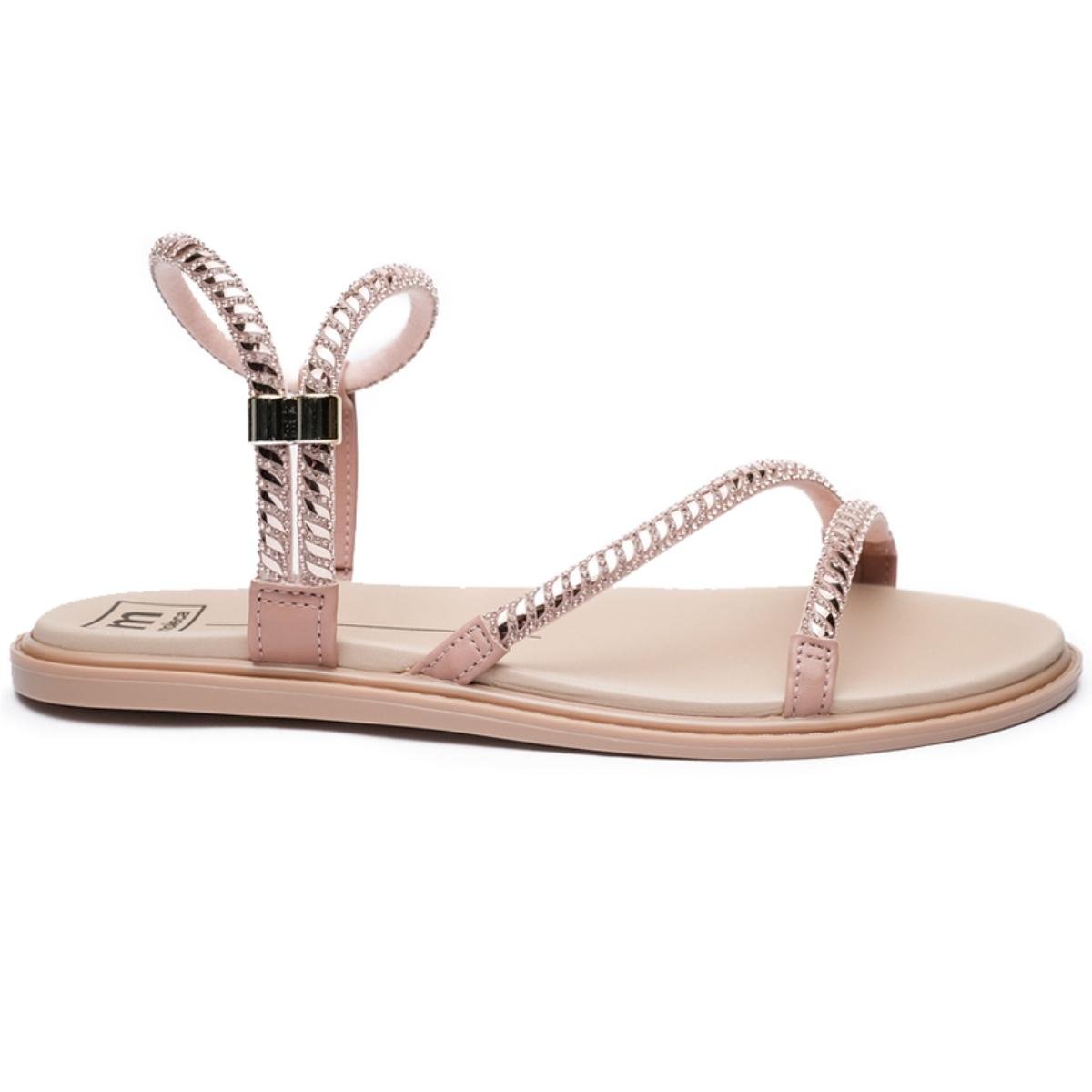 Papete Moleca Tiras Strass Feminina - Nude Rosa 2