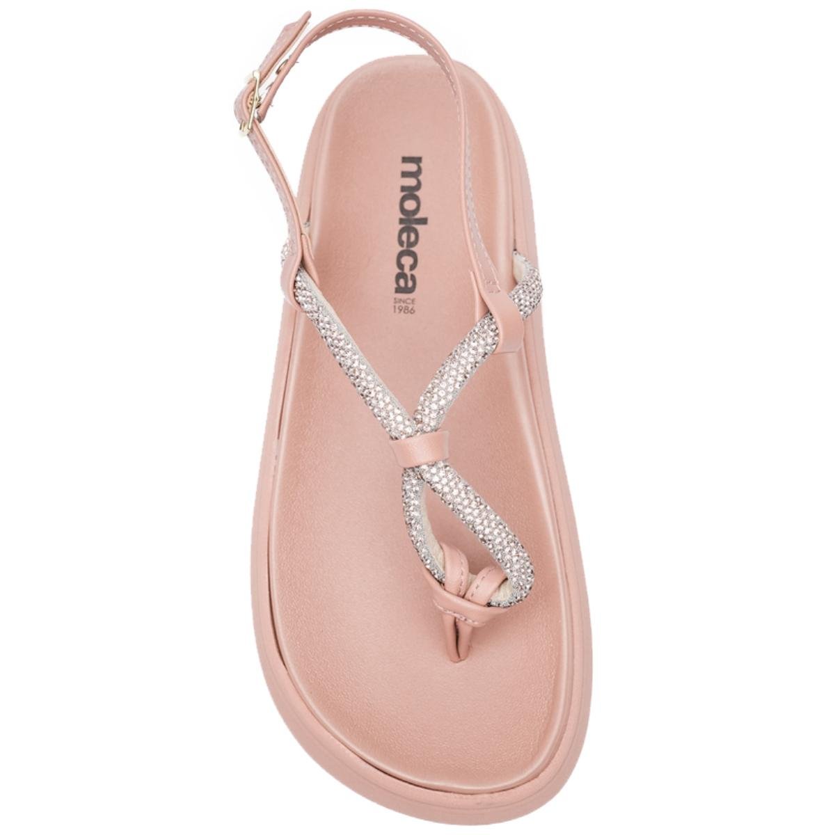 Rasteira Moleca Tira Cruzada Strass Feminina - Bege Rosa 3