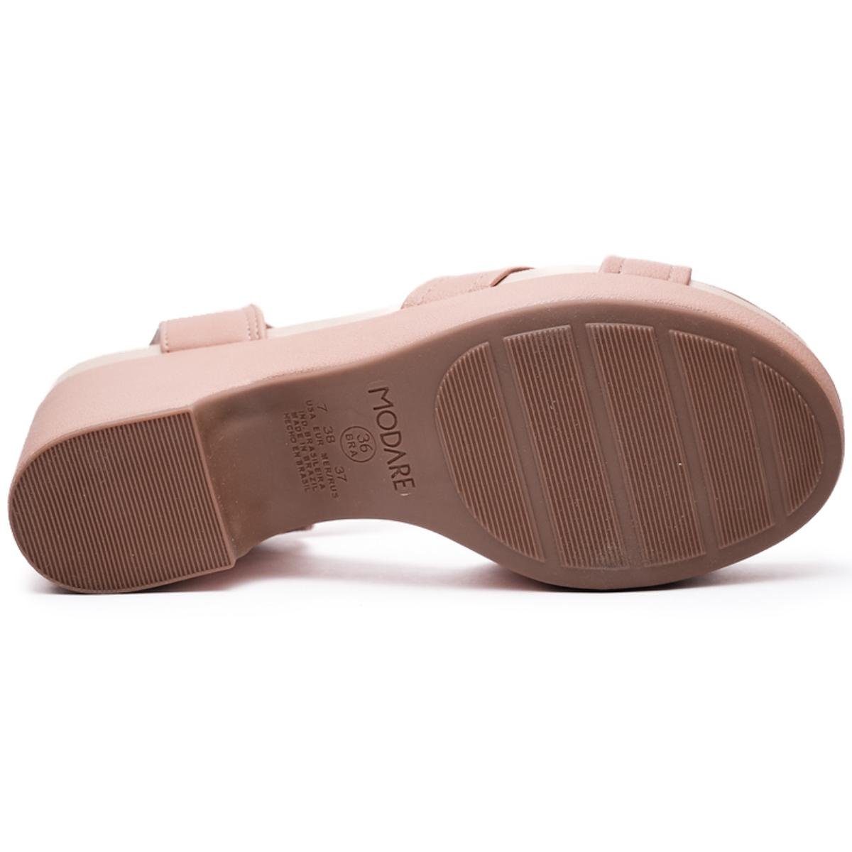Sandália Modare Plataforma Tiras Cruzadas Salto Feminina - Nude Rosa 5