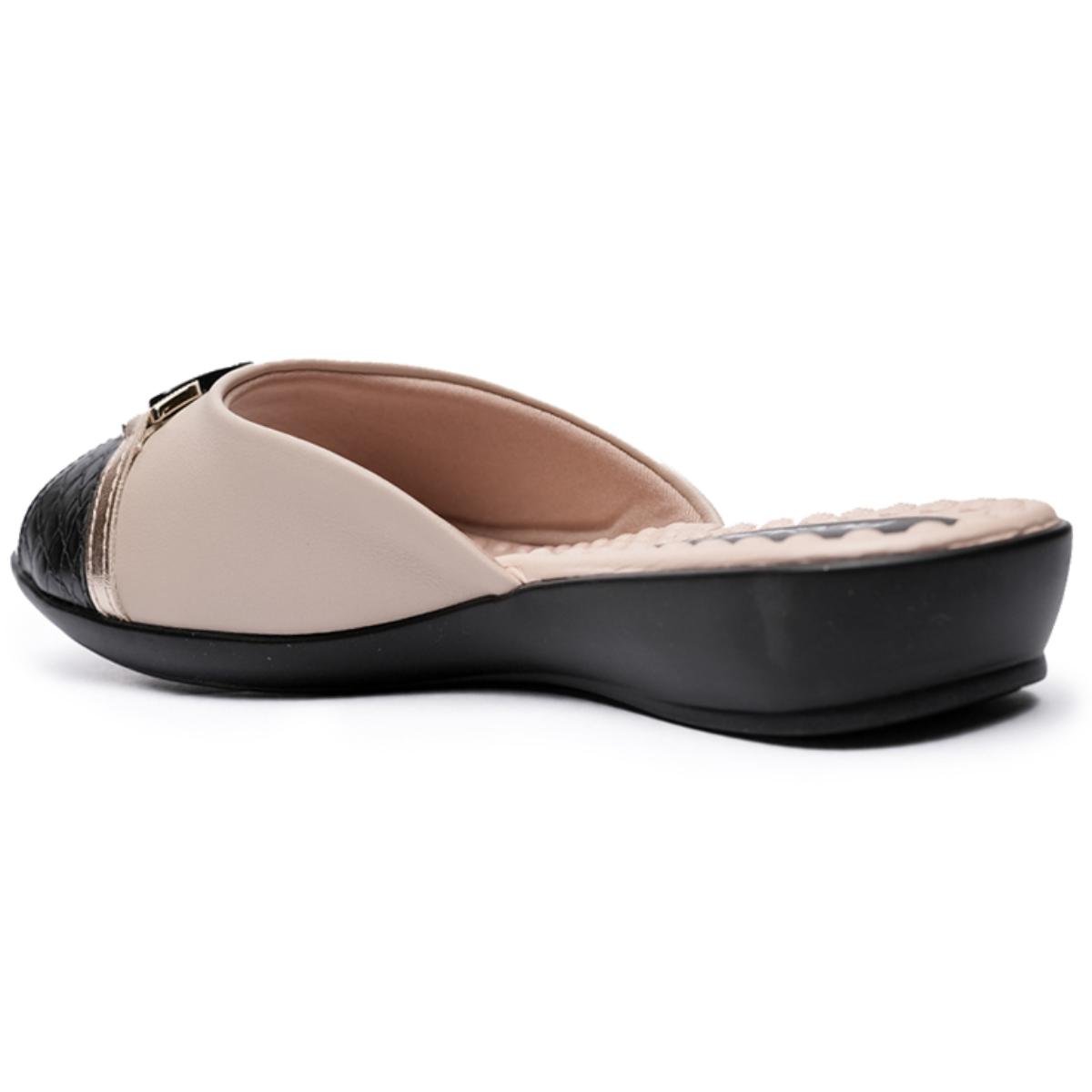 Tamanco Piccadilly Bicolor Metal Salto Baixo - Preto e Bege Preto/Bege 4