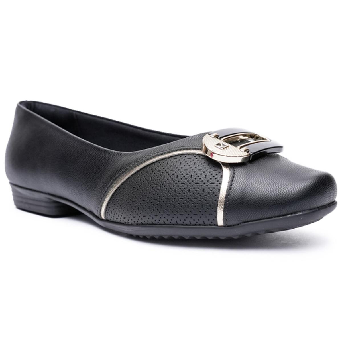 Sapatilha Piccadilly Casual Conforto Feminina - Preto e Dourado Preto/Dourado 1
