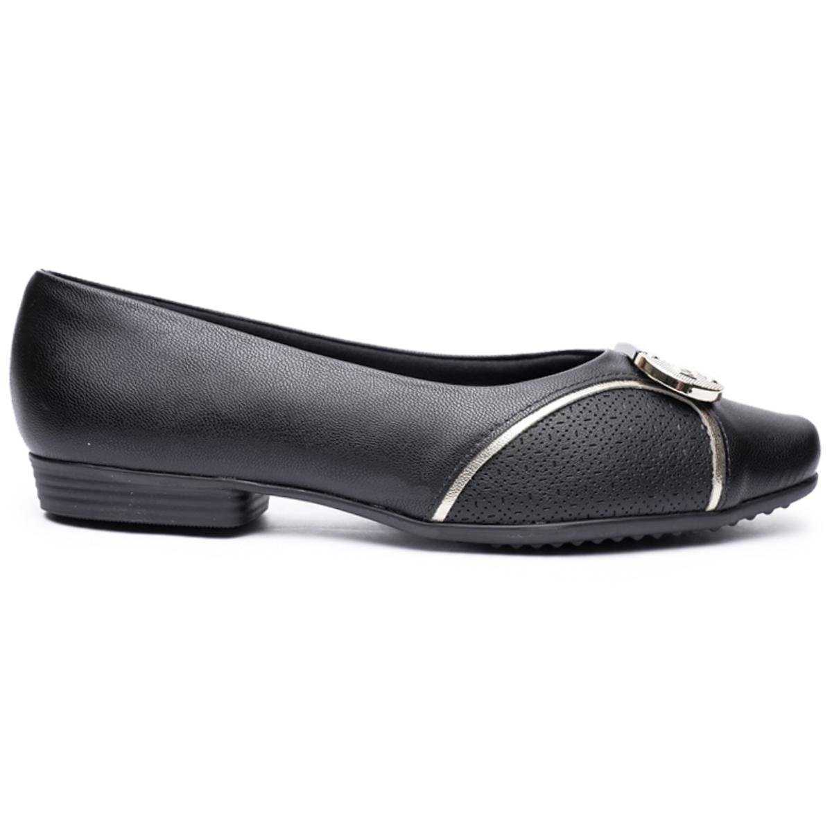Sapatilha Piccadilly Casual Conforto Feminina - Preto e Dourado Preto/Dourado 2