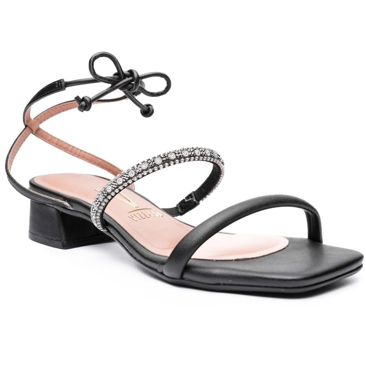 Sandalia Vizzano Preta Salto Baixo Sandália Salto Grosso Baixo