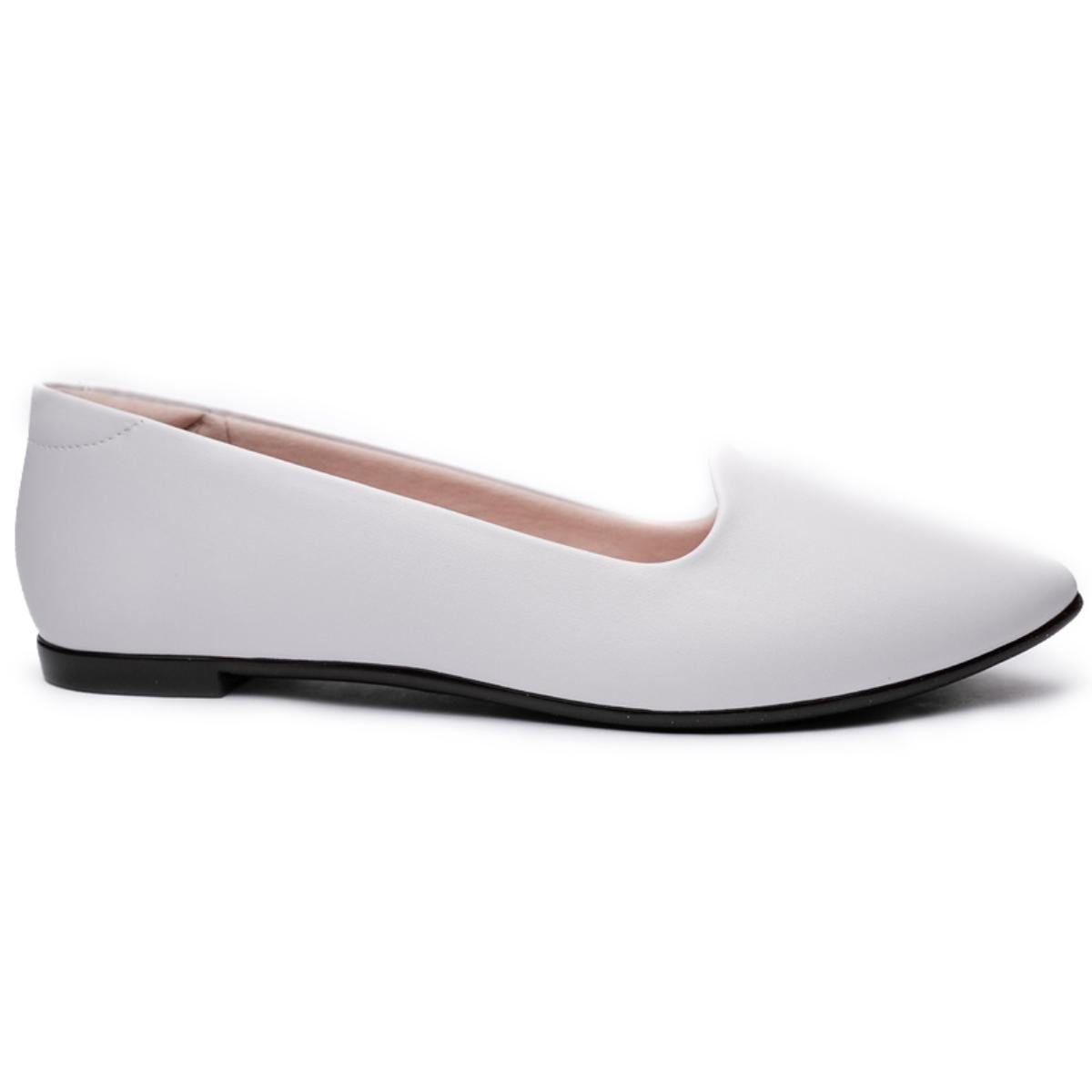 Sapatilha Moleca Slipper Basica Bico Fino - Branco Branco 2
