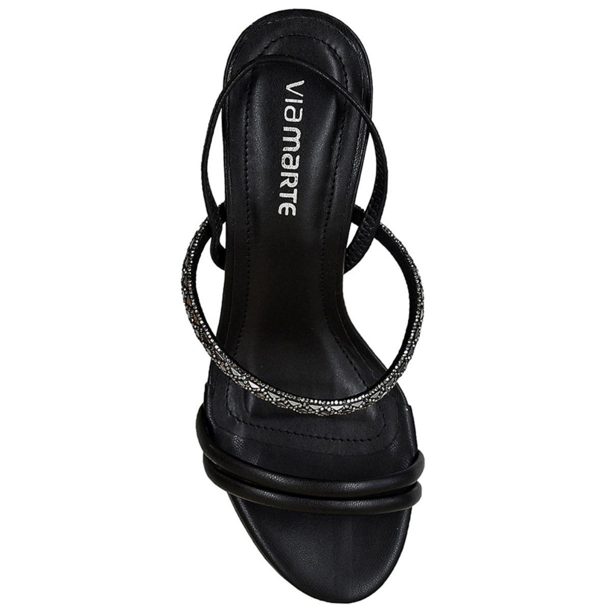 Tamanco Via Marte Salto Fino Tira Strass Feminino - Preto Preto 3