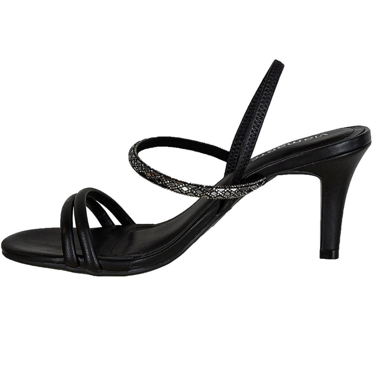 Tamanco Via Marte Salto Fino Tira Strass Feminino - Preto Preto 4