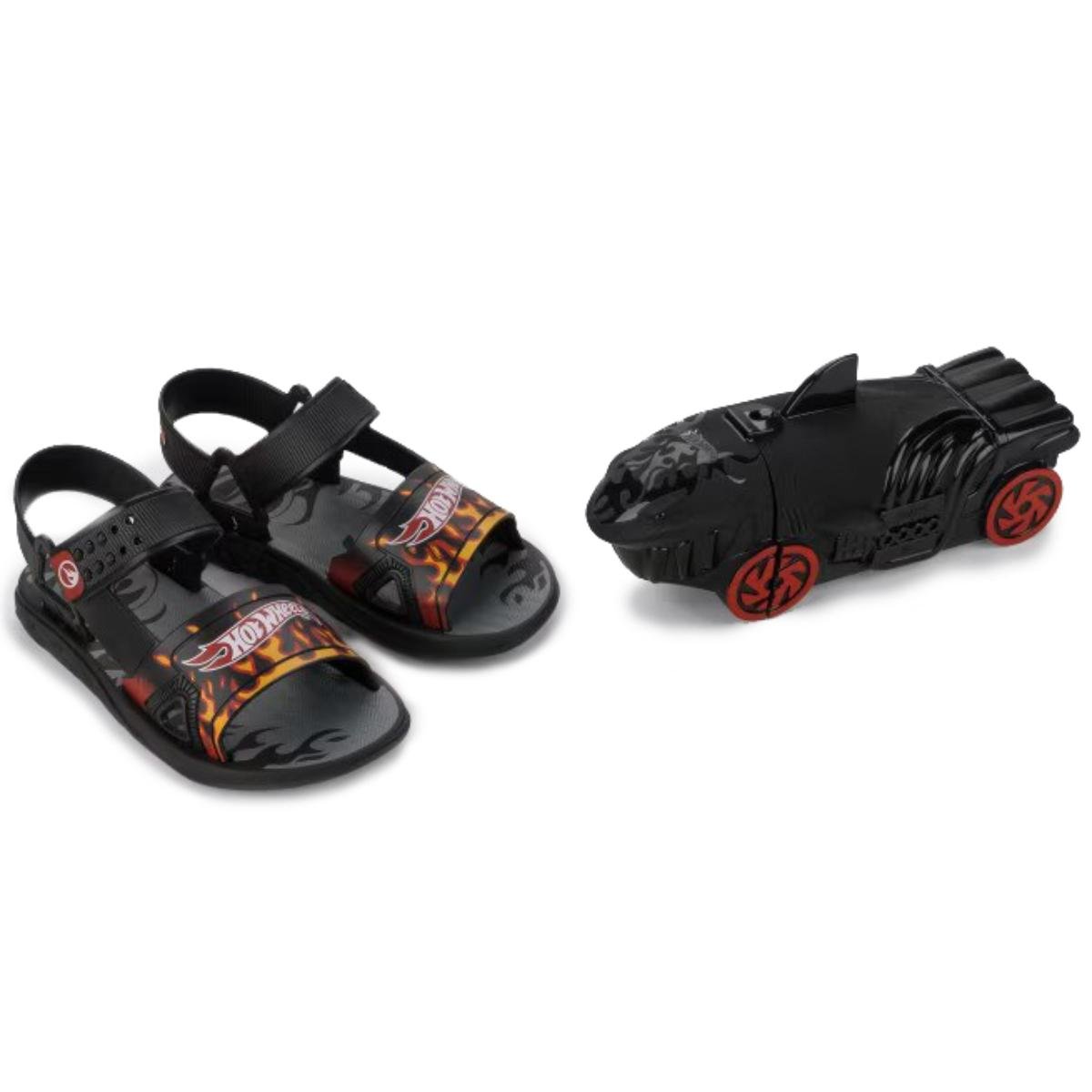 Sandália Grendene Kids Hot Wheels Shark - Preto e Vermelho Preto 1