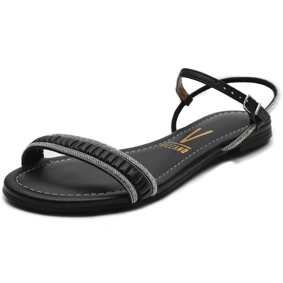 Rasteira Vizzano Tira Strass Florença Feminina - Preto Preto 1